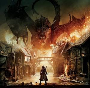 Smaug tocando o terror no cartaz de “O Hobbit: A Batalha dos Cinco Exércitos”